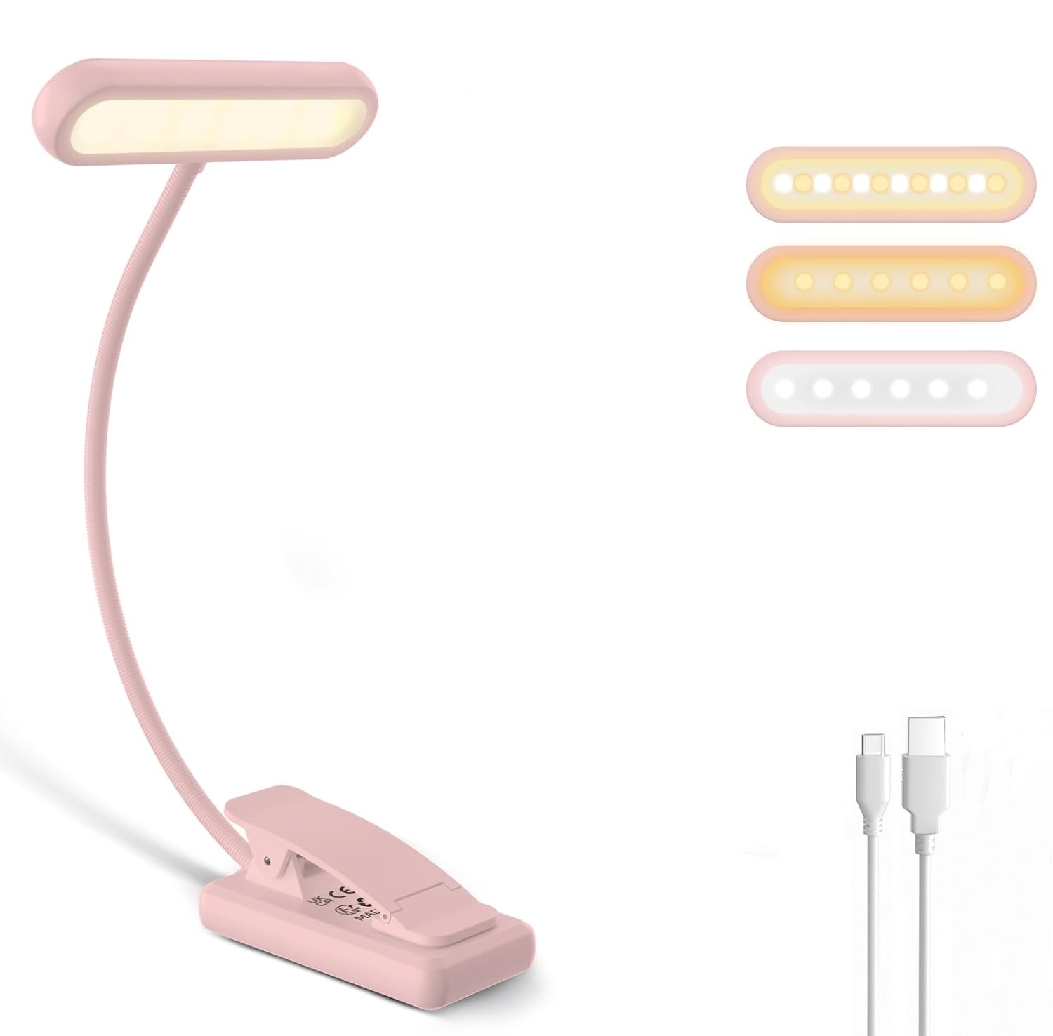 Books - โคมไฟอ่านหนังสือแบบหนีบ สีดำ/ขาว/ชมพู แบตเตอรี่ชาร์จ USB 600mAh คอไฟปรับงอได้