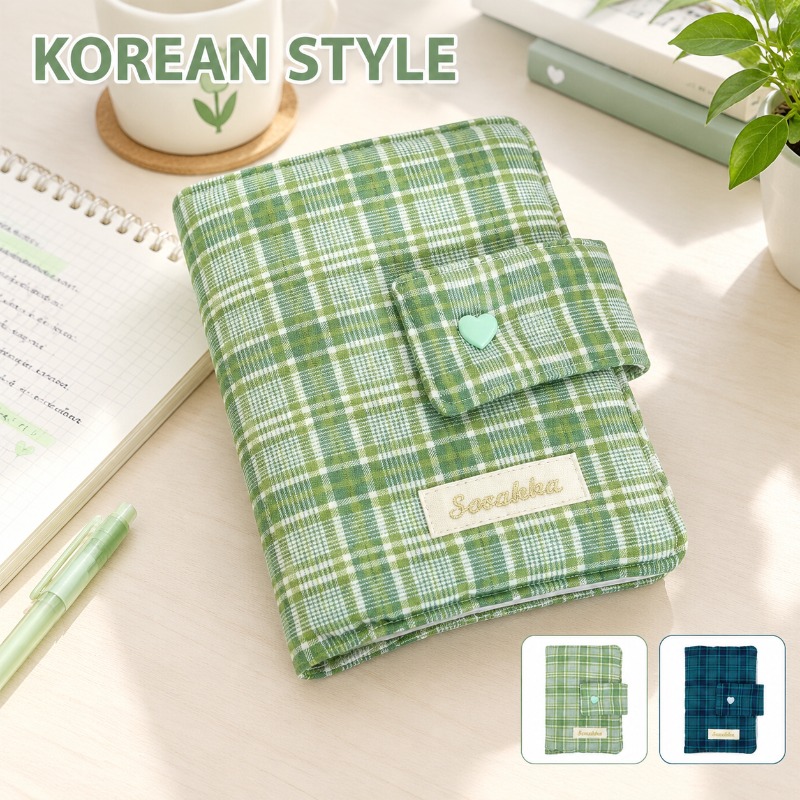 Stationery Books - ปกผ้าลายตารางสีเขียวขาวสำหรับสมุดบันทึกสไตล์เกาหลีสดใส ปกสมุดนักเรียน เครื่องเขียนโรงเรียน