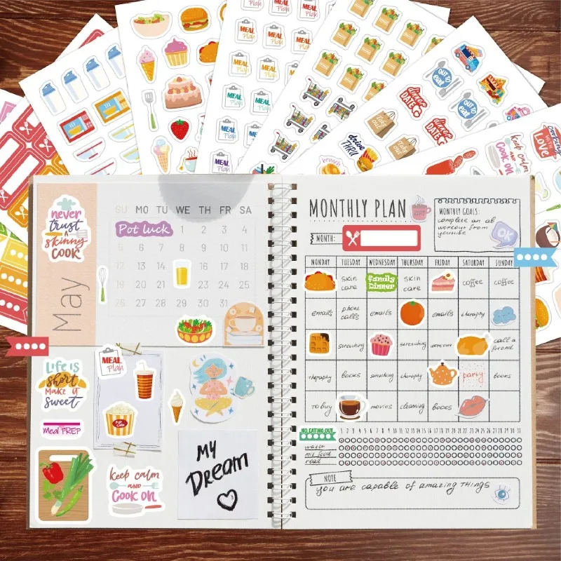 Stationery Books - สติกเกอร์วางแผนอาหาร สติกเกอร์ตกแต่งเครื่องเขียน สมุดบันทึกอาหารประจำวันและการจัดซื้อสินค้าสำหรับวางแผนปฏิทินและสมุดบันทึก