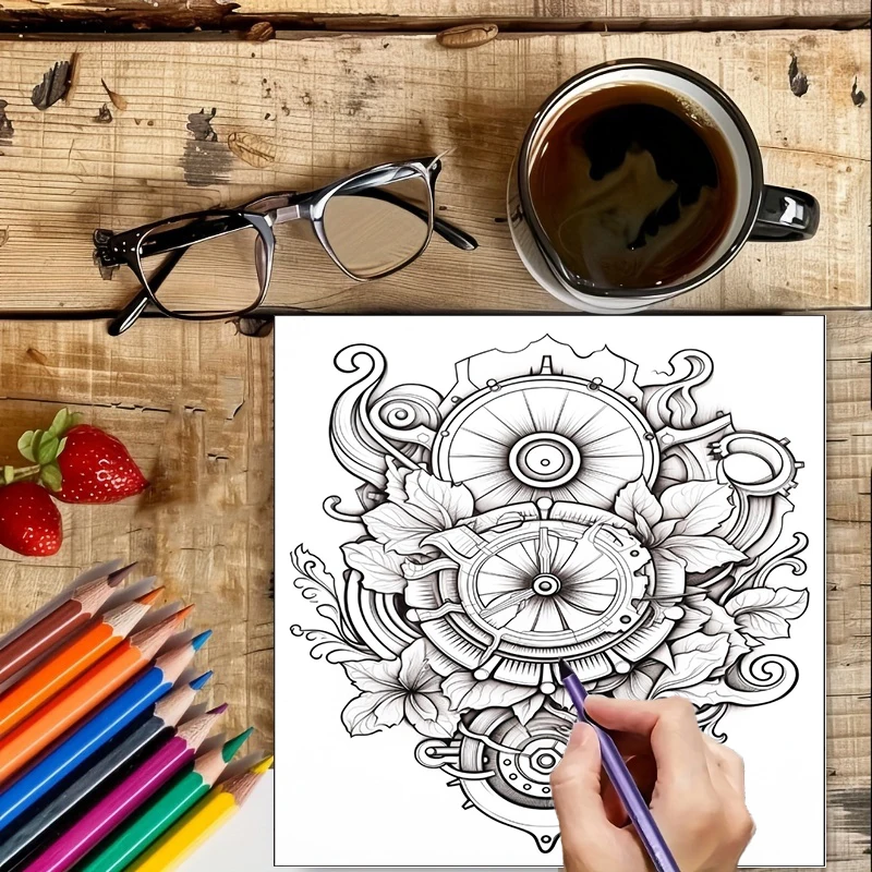 สมุดระบายสีดอกไม้สไตล์สตีมพังก - Adult Coloring Book Stress Relief บทวิจารณ์และราคา